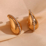 Zircon Chain Stud Earrings 18k Plated - Stainless Steel Jewelry