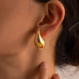 Zircon Chain Stud Earrings 18k Plated - Stainless Steel Jewelry