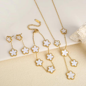 Colorful Clover Bracelet Set for Women Necklace Earrings Jewelry Flower Gift