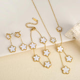 Colorful Clover Bracelet Set for Women Necklace Earrings Jewelry Flower Gift