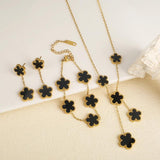 Colorful Clover Bracelet Set for Women Necklace Earrings Jewelry Flower Gift