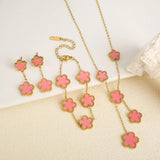 Colorful Clover Bracelet Set for Women Necklace Earrings Jewelry Flower Gift