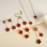 Colorful Clover Bracelet Set for Women Necklace Earrings Jewelry Flower Gift