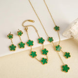 Colorful Clover Bracelet Set for Women Necklace Earrings Jewelry Flower Gift