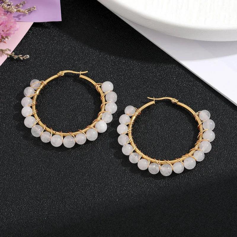 Natural Stone Stainless Steel Wire Wound Earrings