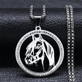 Crystal Stainless Steel Horse Head Pendant Chain Necklace Men Women Jewelry