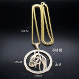Crystal Stainless Steel Horse Head Pendant Chain Necklace Men Women Jewelry