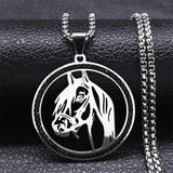 Crystal Stainless Steel Horse Head Pendant Chain Necklace Men Women Jewelry