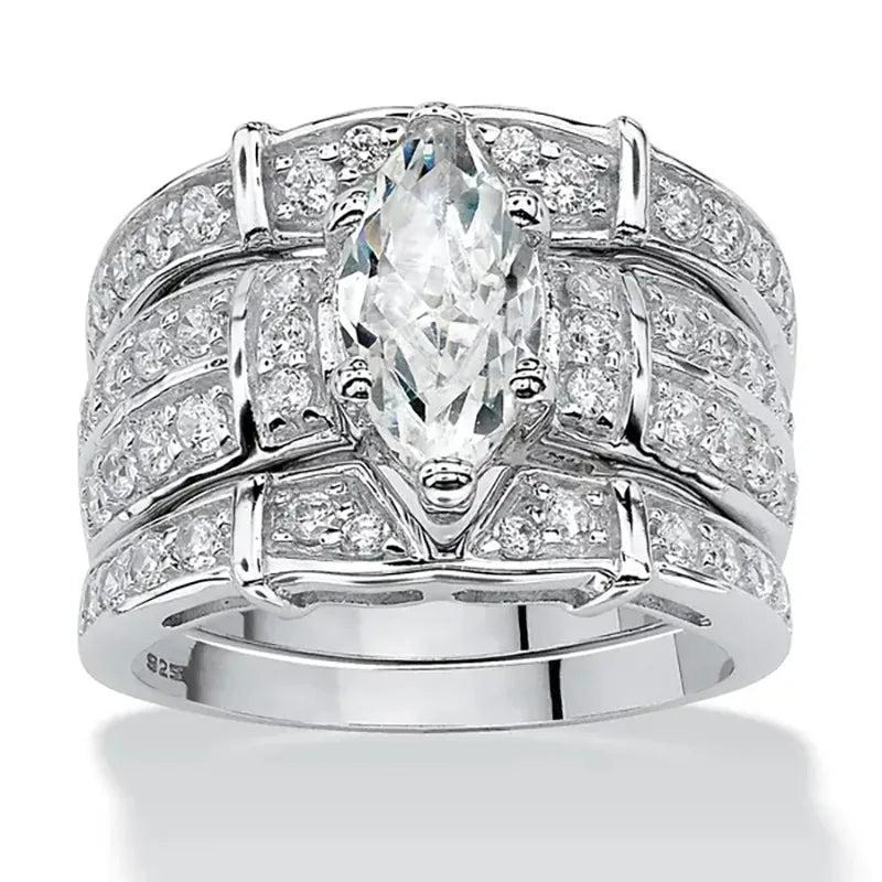 Zircon Ring Set Women Silver Plated Classic Engagement Jewelry