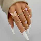 Purple Pink Butterfly Ring Sets For Women Jewelry Girl Finger Rings