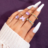 Purple Pink Butterfly Ring Sets For Women Jewelry Girl Finger Rings