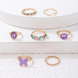 Purple Pink Butterfly Ring Sets For Women Jewelry Girl Finger Rings