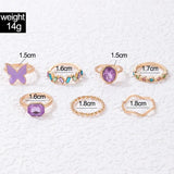 Purple Pink Butterfly Ring Sets For Women Jewelry Girl Finger Rings
