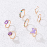 Purple Pink Butterfly Ring Sets For Women Jewelry Girl Finger Rings
