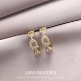 Micro Zircon Setting C Stud Earrings For Women Vintage Young Girl N776