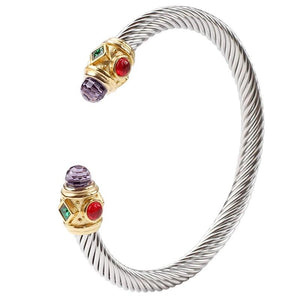 Women's Stainless Steel Bracelet Set with Gemstones and Cable