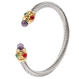 Women's Stainless Steel Bracelet Set with Gemstones and Cable