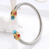 Women's Stainless Steel Bracelet Set with Gemstones and Cable