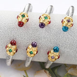 Women's Stainless Steel Bracelet Set with Gemstones and Cable