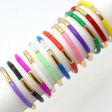 Enamel Women's Bracelet, Bamboo Tube, Rainbow Color-blocking