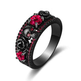 Vintage Red Zircon Flower Skull Ring - Western Punk Style
