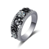 Vintage Red Zircon Flower Skull Ring - Western Punk Style