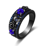 Vintage Red Zircon Flower Skull Ring - Western Punk Style