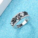 Vintage Red Zircon Flower Skull Ring - Western Punk Style