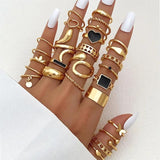 27Pcs Plated Heart Snake Butterfly Rings Set Geometric Hollow Finger Ring
