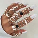 27Pcs Plated Heart Snake Butterfly Rings Set Geometric Hollow Finger Ring