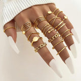 27Pcs Plated Heart Snake Butterfly Rings Set Geometric Hollow Finger Ring