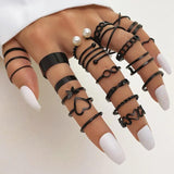 27Pcs Plated Heart Snake Butterfly Rings Set Geometric Hollow Finger Ring