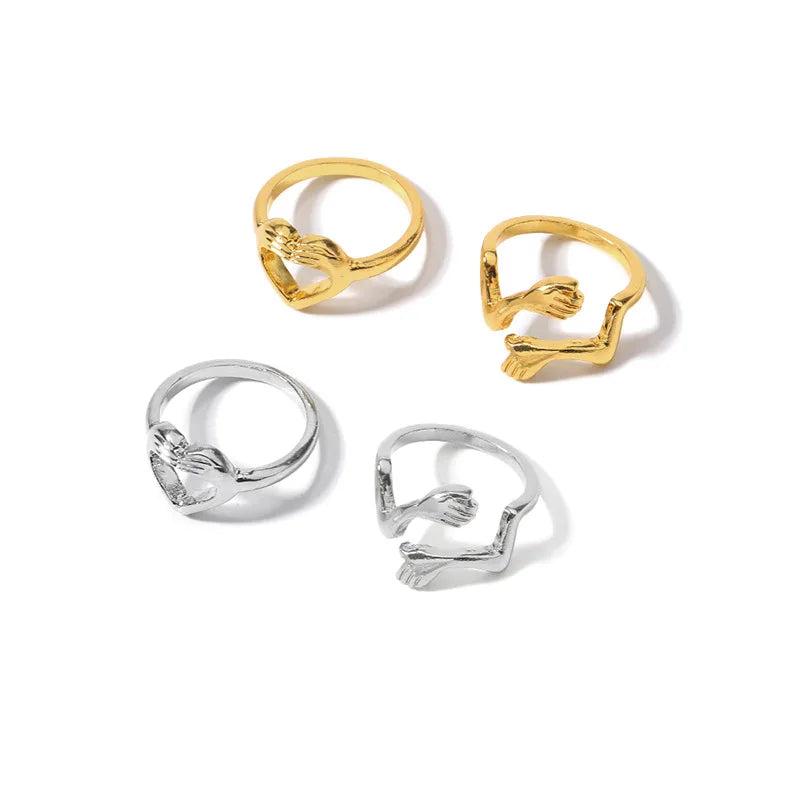 18K Alloy Heart Rings Set for Women INS Geometric Knuckle Couple Wedding Jewelry