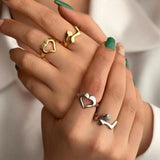 18K Alloy Heart Rings Set for Women INS Geometric Knuckle Couple Wedding Jewelry