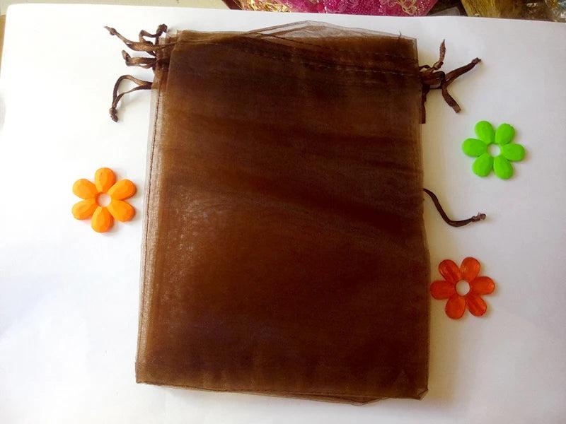 Brown Organza Bag 17*23cm 30pcs Drawstring Jewelry Tea Gift Candy Pouch