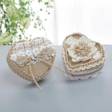Heart Lace Ring Box Romantic Burlap Bow Wedding Ring Storage Holder