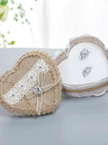 Heart Lace Ring Box Romantic Burlap Bow Wedding Ring Storage Holder