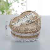 Heart Lace Ring Box Romantic Burlap Bow Wedding Ring Storage Holder