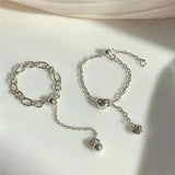 Heart Chain Ring Tassel Dangle Statement Open Adjustable