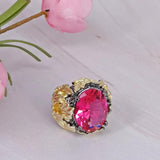 Big Oval Fuchsia Zircon Ring for Women