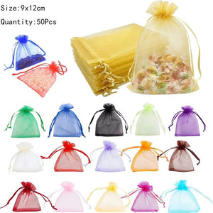 50pcs 17 Colors Organza Bags 9*12cm Jewelry Packaging Bag Wedding Pouches