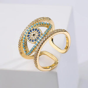 Cubic Zircon Evil Eye Ring Plated Jewelry For Girl Party Gift