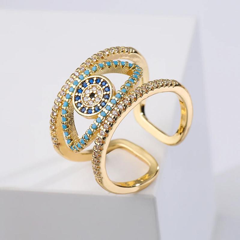 Cubic Zircon Evil Eye Ring Plated Jewelry For Girl Party Gift