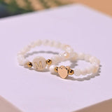 Initial Heart Ring Mother of Pearl Beads Elastic Finger Jewelry
