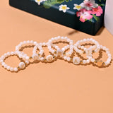 Initial Heart Ring Mother of Pearl Beads Elastic Finger Jewelry