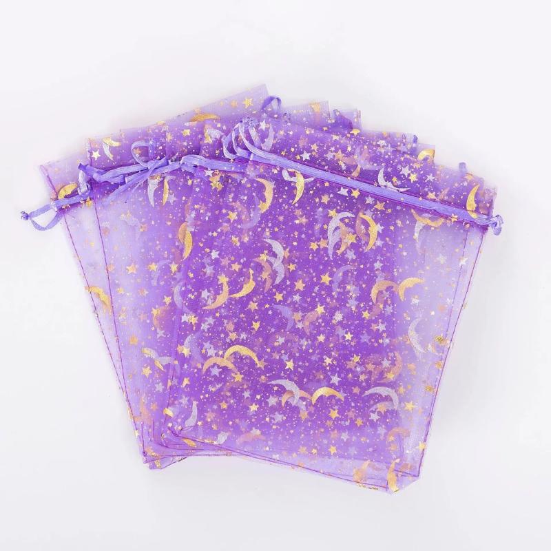 50Pcs Moon Star Drawstring Organza Bags Ramadan Eid Mubarak Gift Packaging