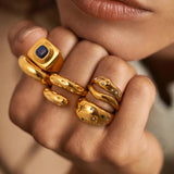 Youthway Metal Casting Texture Ring Wide Statement Golden Jewelry
