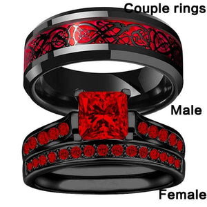 Amvie Red Couple Vintage Stainless Steel Men Ring Set