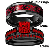 Amvie Red Couple Vintage Stainless Steel Men Ring Set