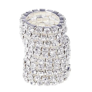 10pcs Elastic Ring Set Silver Crystal Rhinestone Wedding Accessories